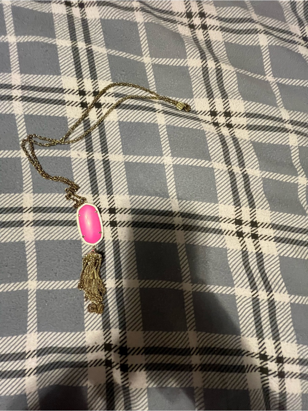 Kendra Scott Hot Pink Stone Tassel Pendant Necklace in Gold Tone